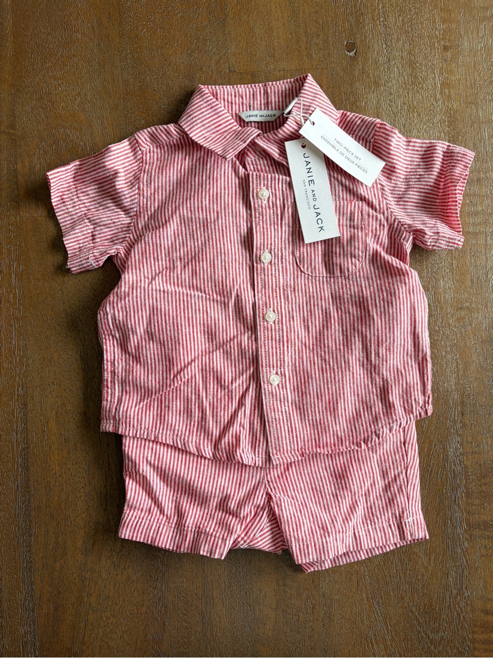 Janie and Jack Red and White Striped Button-Down Shirt & Shorts Set